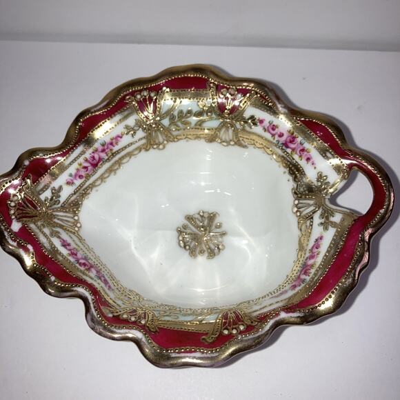 Nippon Reticulated Bowl, Jeweled, Roses & Gold, Royal Crockery, Antique - Picture 1 of 6